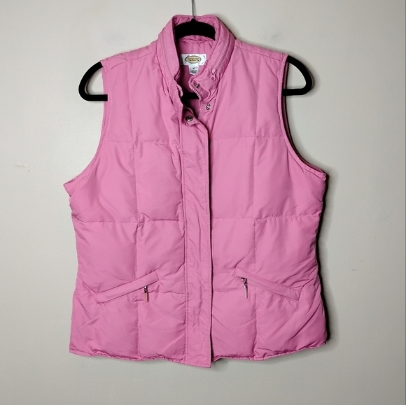 Talbots Pink Goose Down Puffer Vest Size M Quilted Hooded Preppy Staple - Picture 2 of 9